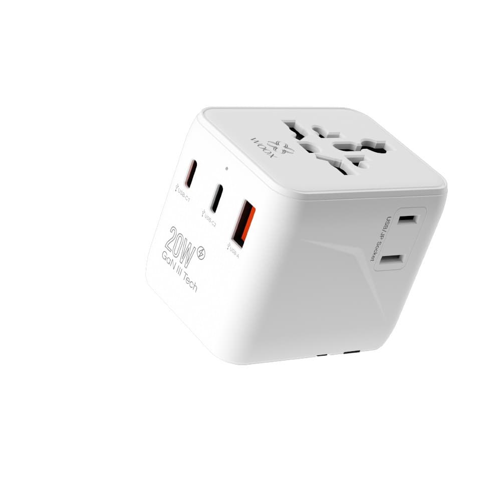 Adaptador de Viagem Universal MX0186 PD 20W 2x USB-C e 1x USB Branco
