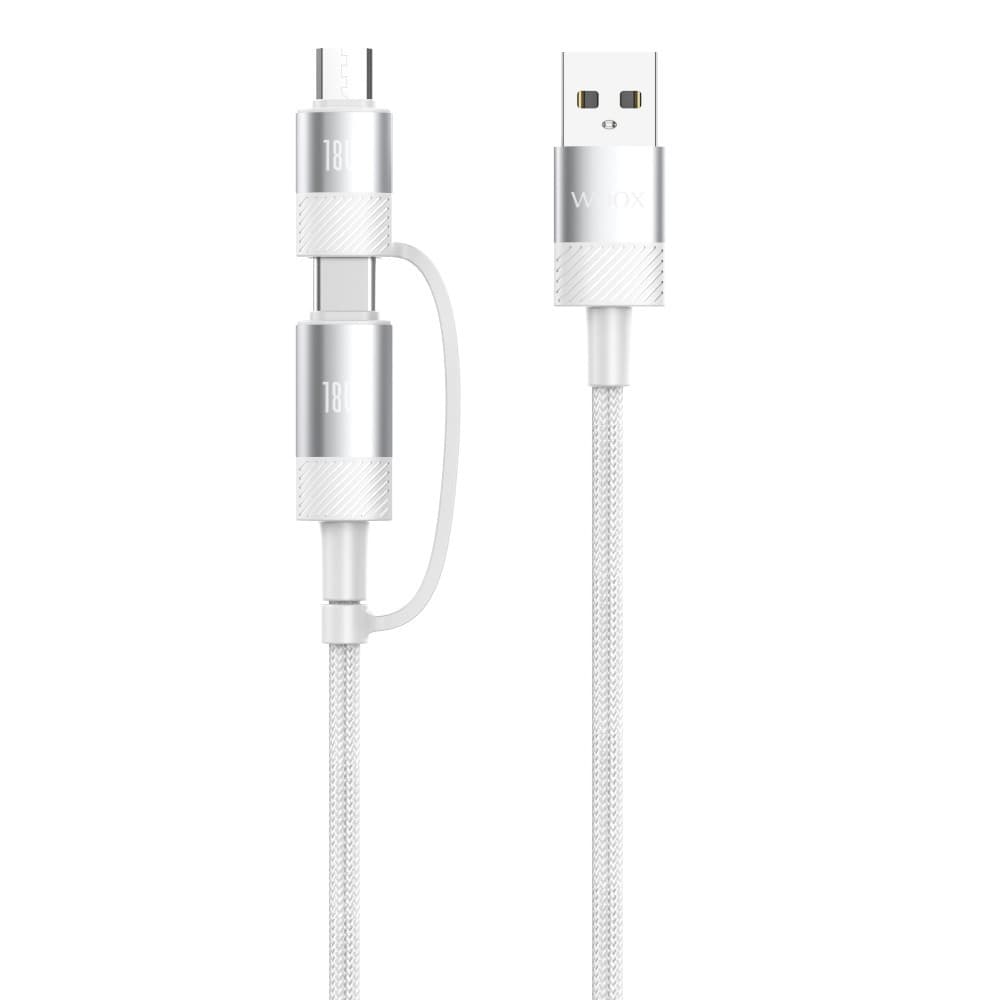 Cabo de Dados 2 em 1 USB para Micro USB e Type-C MX0001 30W 1m Branco