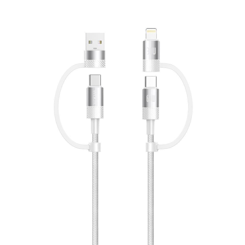Cabo de Dados 4 em 1 MX0036 USB e Tipo-C para Tipo-C e Lightning 3A 1m Branco