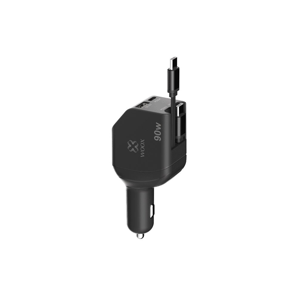 Carregador de Carro 90W MX0227 com 2 Cabos USB-C Retráteis Branco