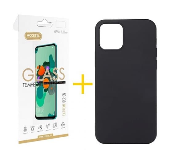 Conjunto 1x Película de Vidro + Capa para iPhone 11 Pro Silicone Black
