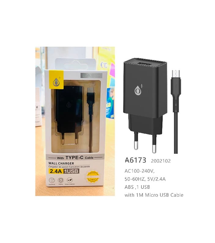 OnePlus Carregador 1 USB com cabo 2.4A- A6173 BLACK