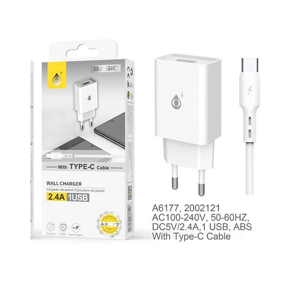 OnePlus Carregador 1 USB com TYPE-C cabo 2.4A- A6177 WHITE