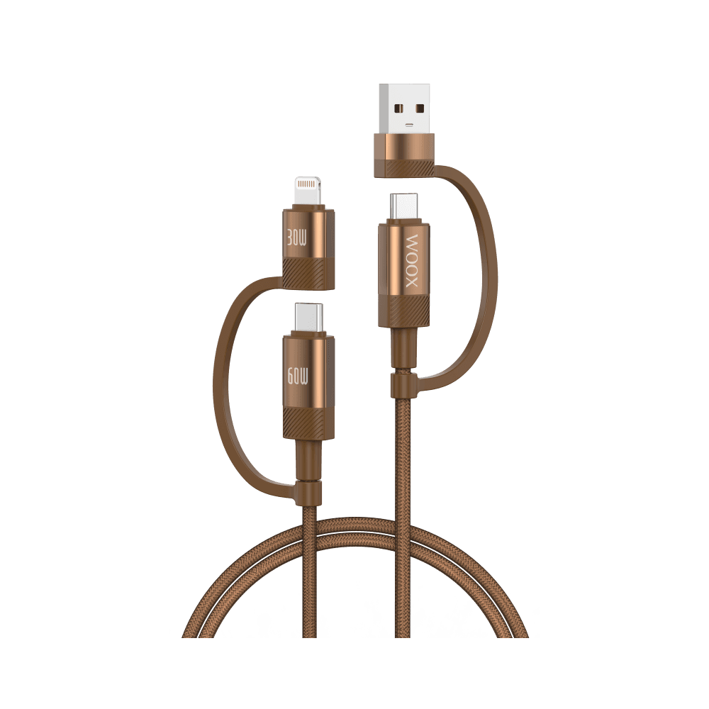 Cabo de Dados 4 em 1 MX0220 USB Tipo-C para Tipo-C e Lightning 1m Castanho