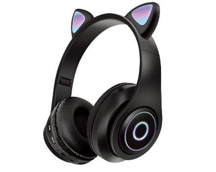 HEADPHONE BLUETOOTH CAT EAR LED WIRELESS P39M BLACK