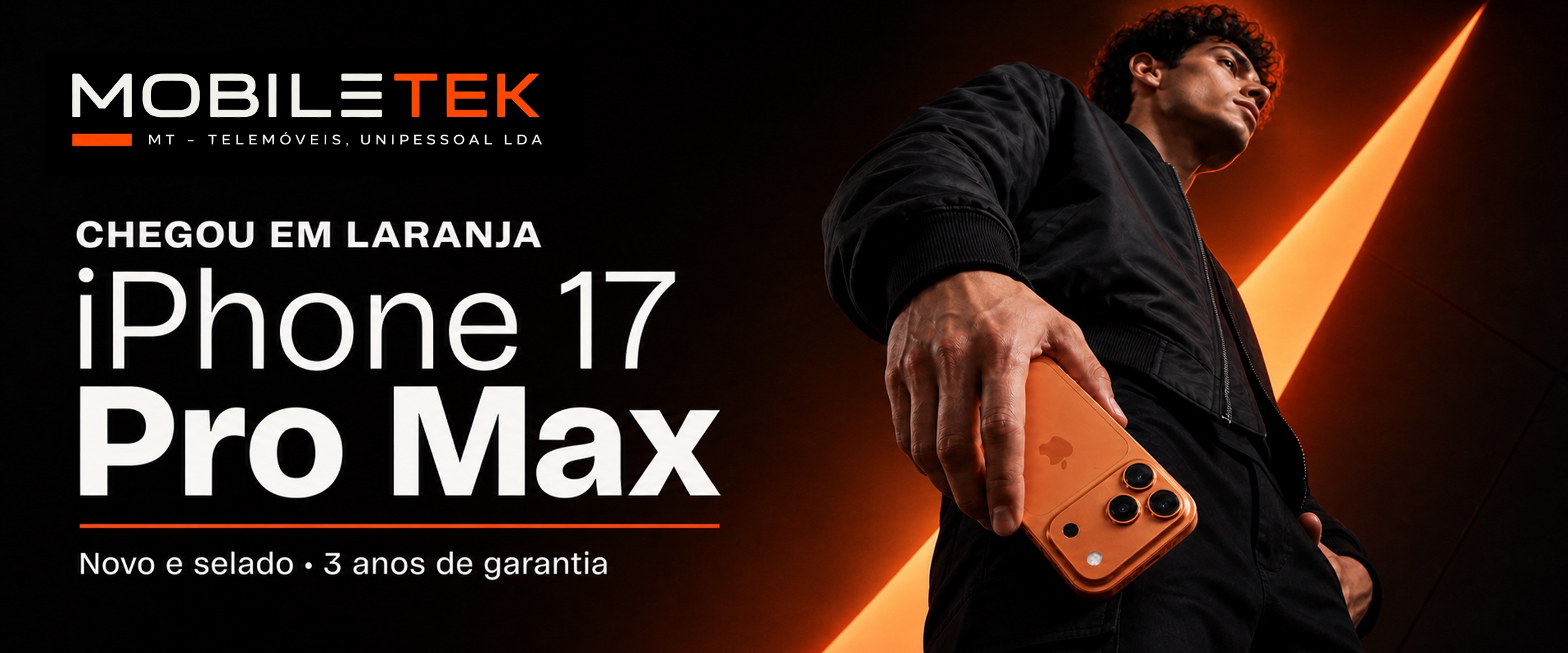 iPhone 17 Pro Max in orange, new and sealed, with a 3-year warranty